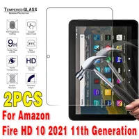 2Pcs Tablet Tempered Glass Screen Protector Cover for Fire HD 10 2021 11th Generation Full Coverage Screen Shatter Proof Film 1