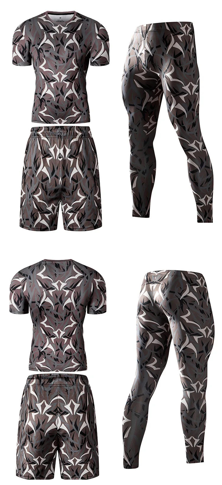 Herren-Kompressionsanzüge, Fitnessstudio, Fitness, Joggen, Sport, eng anliegender Anzug, Leggings, Shorts, kurze Ärmel, langärmlig, vierteiliger Anzug – Detail 12