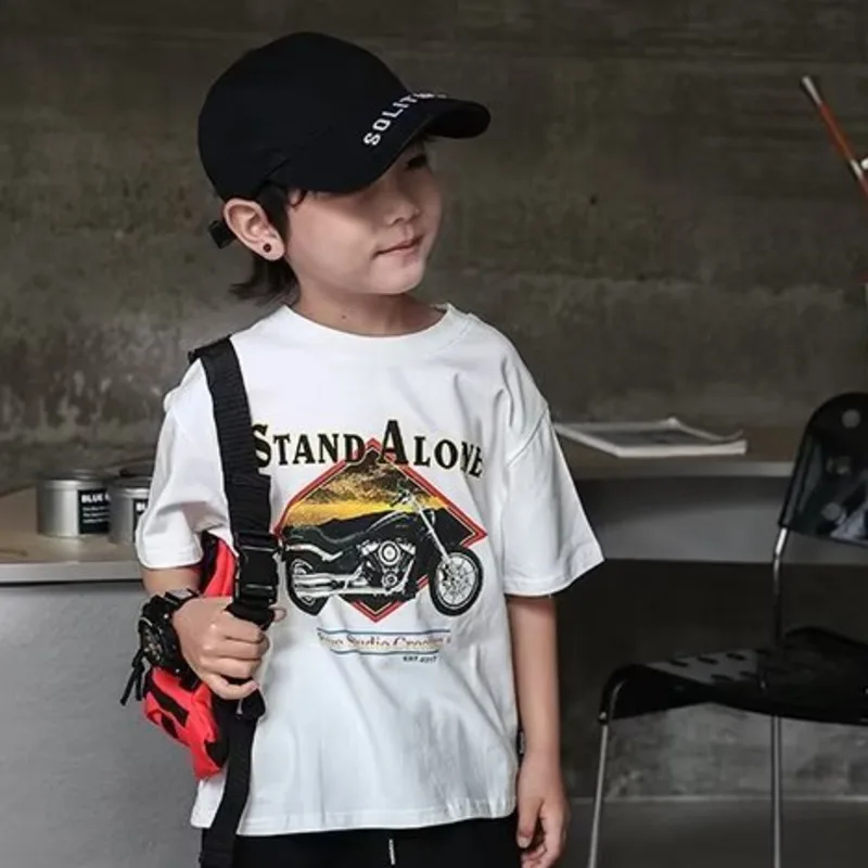 

New Round Neck Trendy Daily Summer Standard City Style Fashion Tide Brand Youth Popular Male Ins T-shirt Five-quarter Sleeves