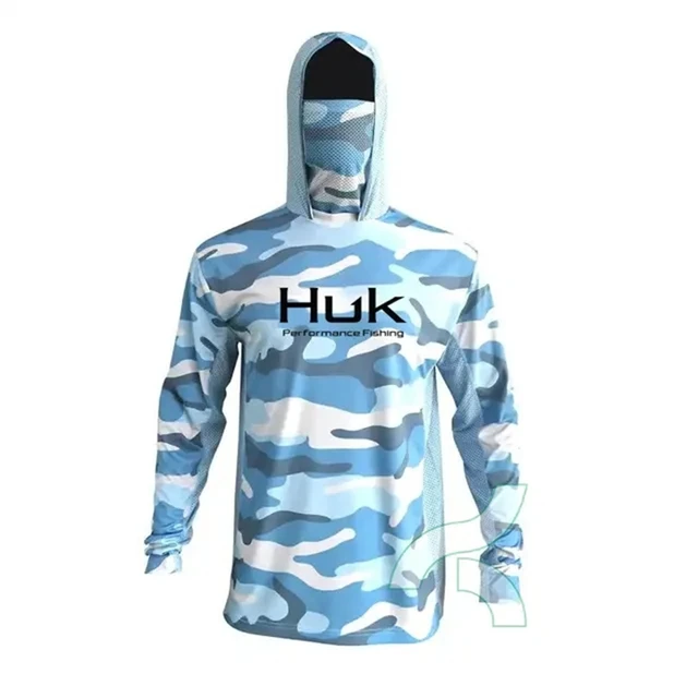 HUK Fishing Shirt Hoodie With Face Mask Men Breathable Anti