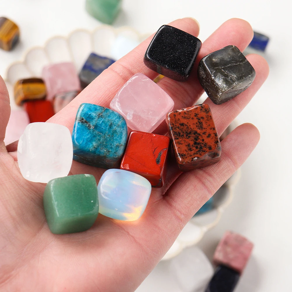 

30pcs Natural Crystal Rolling Stone Color Specimen Block Square Polished Healing Reiki for Aquarium Fish Tank Home Decor