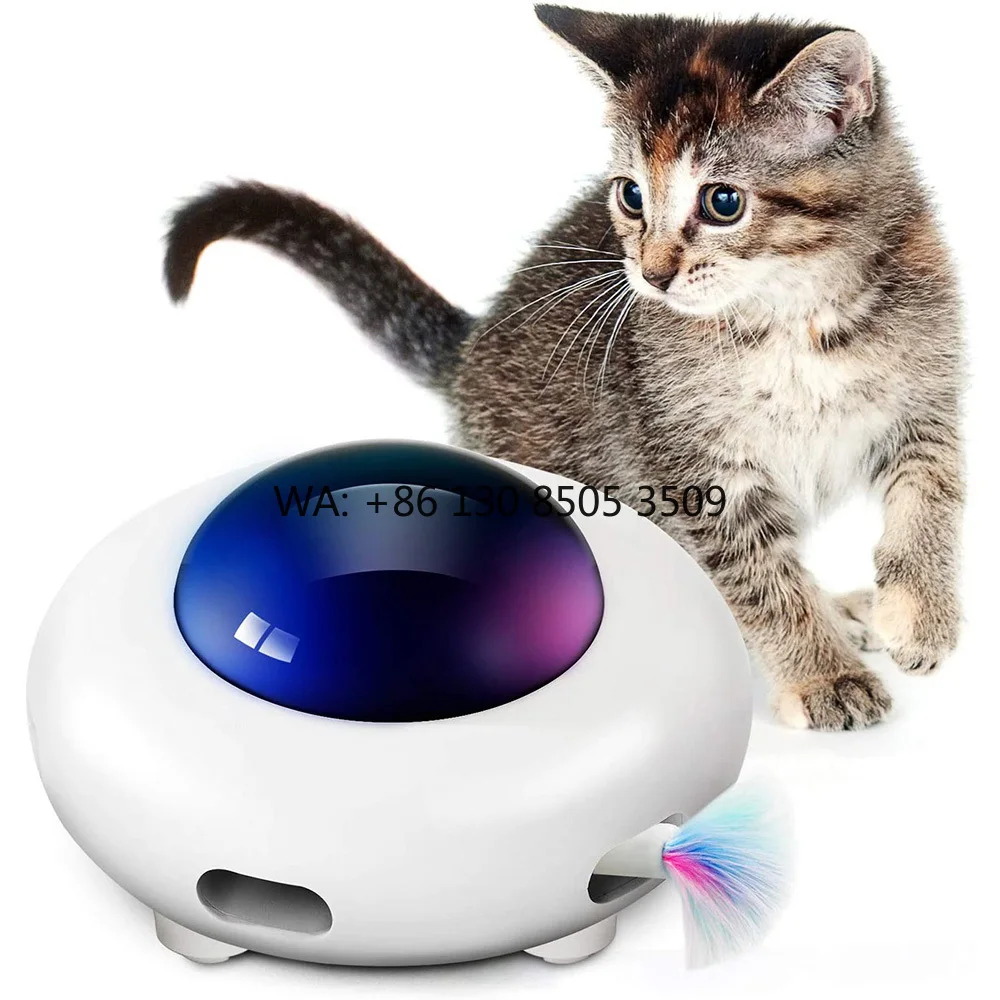 UFO 인터랙티브 고양이 장난감, 업그레이드된 팝앤플레이 장난감, 회전하는 깃털, USB 충전, 스마트 모드, 실내 고양이의 지루함 해소
