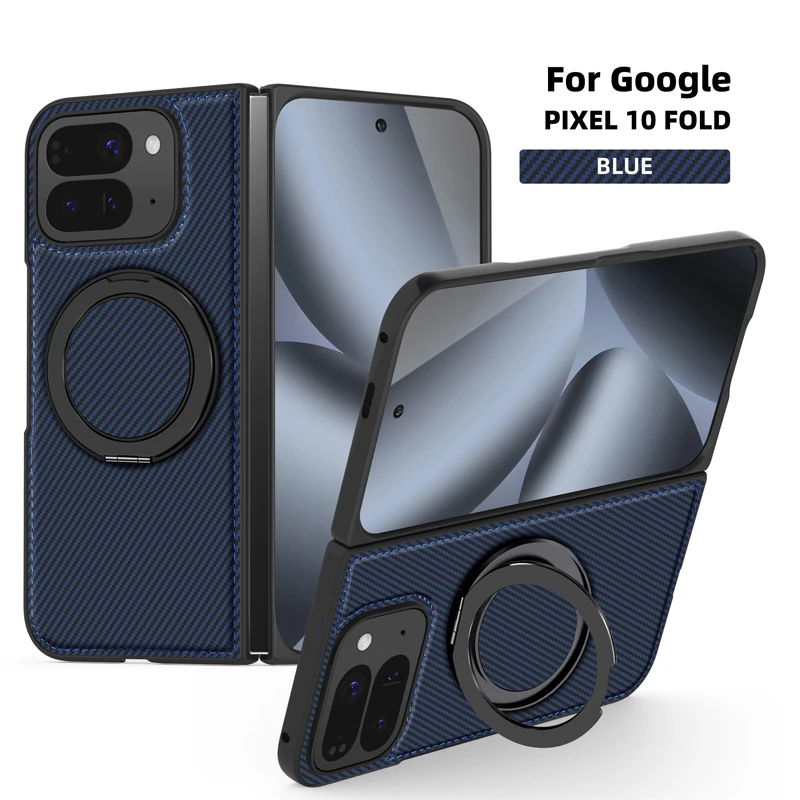 ELVEV Business Magnetic PU Leather Phone Cover with Carbon Fiber Texture and 360° Rotating Bracket