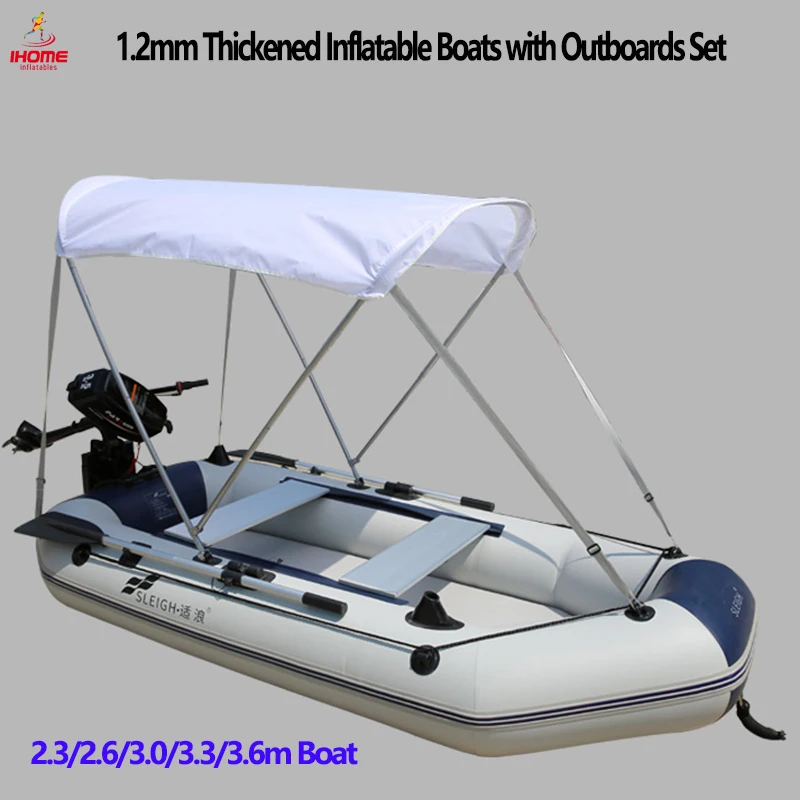 

1.2mm Thickness PVC Inflatable Boat with Electric Motor & Sunshade Set 3+1 Air Chamber Air Deck Fishing Platform Boat Accessory