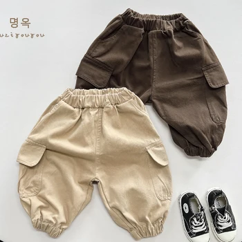 1-6Yrs Kids Casual Pant Spring Autumn Korean Style Baby Boys Girls Pants Children Cotton Solid Color Elastic Waist Trousers