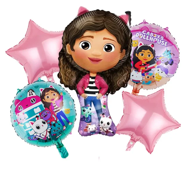 Décoration de fête d'anniversaire pour enfants, 5 pièces, maison de poupée Gabby, thème maison de poupée Gabby, ensemble de ballons en Film d'aluminium, Star Globos 1
