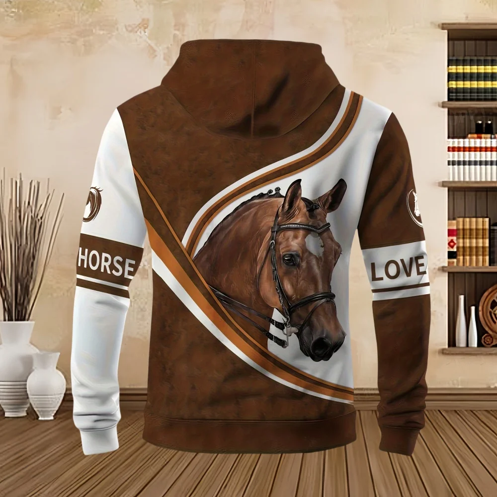 2024 New Hoodie Horse Pattern Harajuku Print Pullover Men's