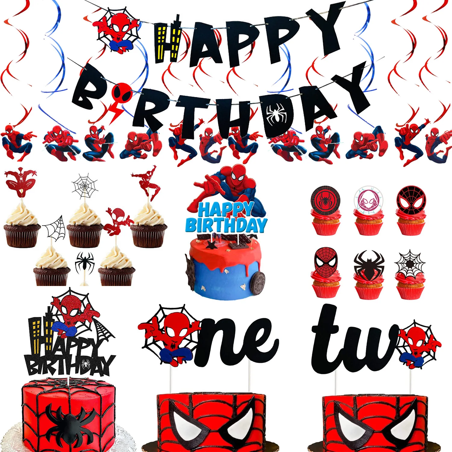 Spiderman Party Supplies Spiderman Party Toys Birthday Party Supplies Cake Decoration Toppers Super Hero Spiderman Cake Topper Set for Kids Boys Cartoon Movie Themed Happy Birthday