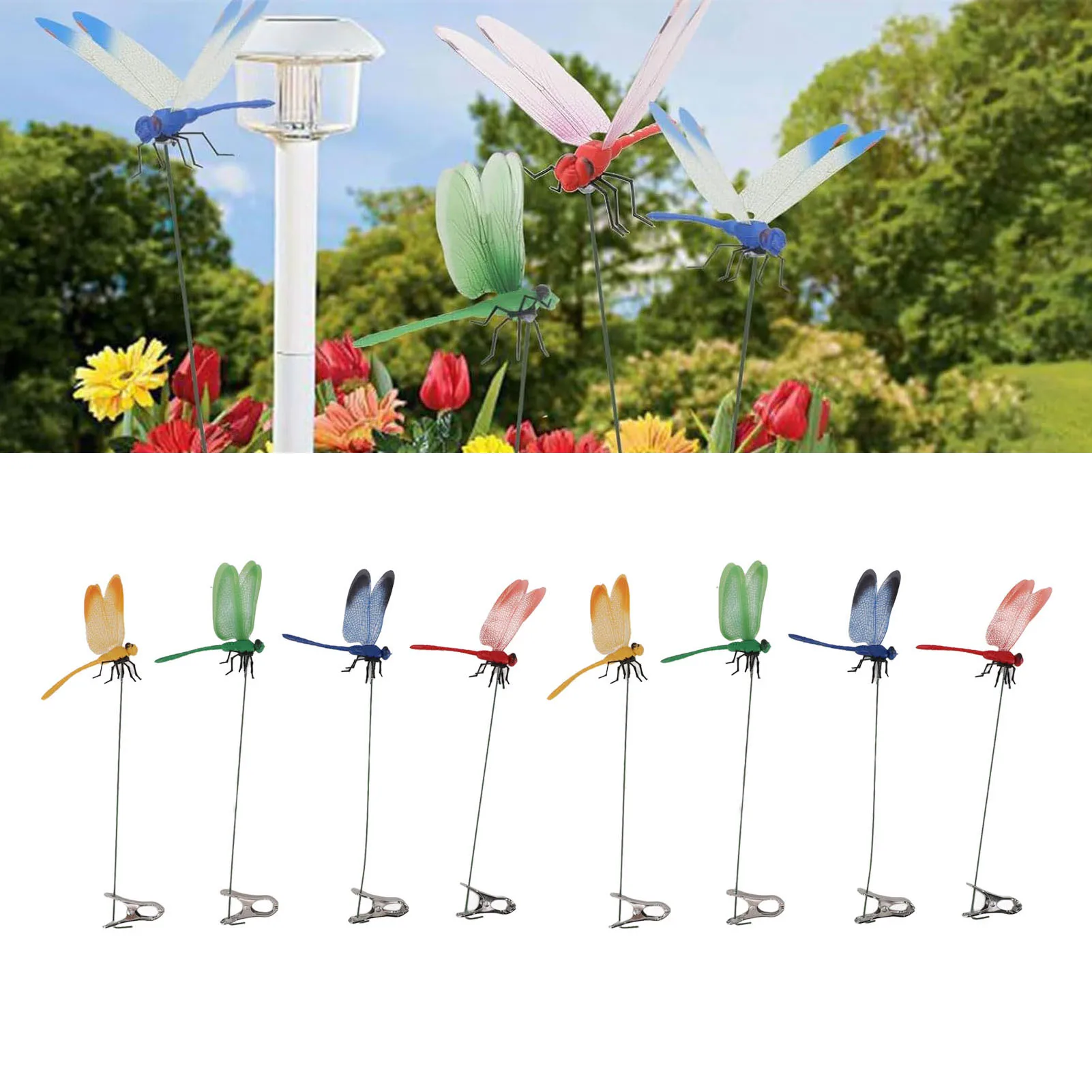 Fake Dragonfly Clip Waterproof Outdoor 3D Dragonfly Garden Decorative Clips Home Patio Ornaments Crafts Fake Clip