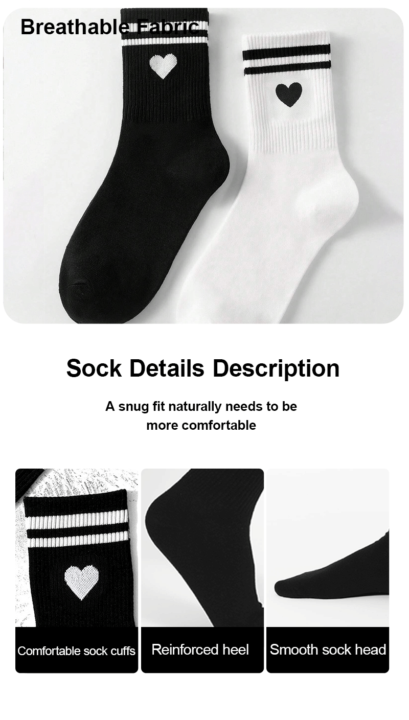 Description Picture 4 of item6 Pairs Women Parallel Bar Socks Fashionable Versatile Cartoon Love Socks Soft and Comfortable Casual and Breathable Socks