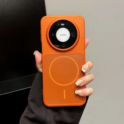 AG Frosted MagSafe Magnetic Phone Case - Shockproof Matte Back Cover with Wireless Charging Capability for Huawei Mate 60 Pro (Orange)