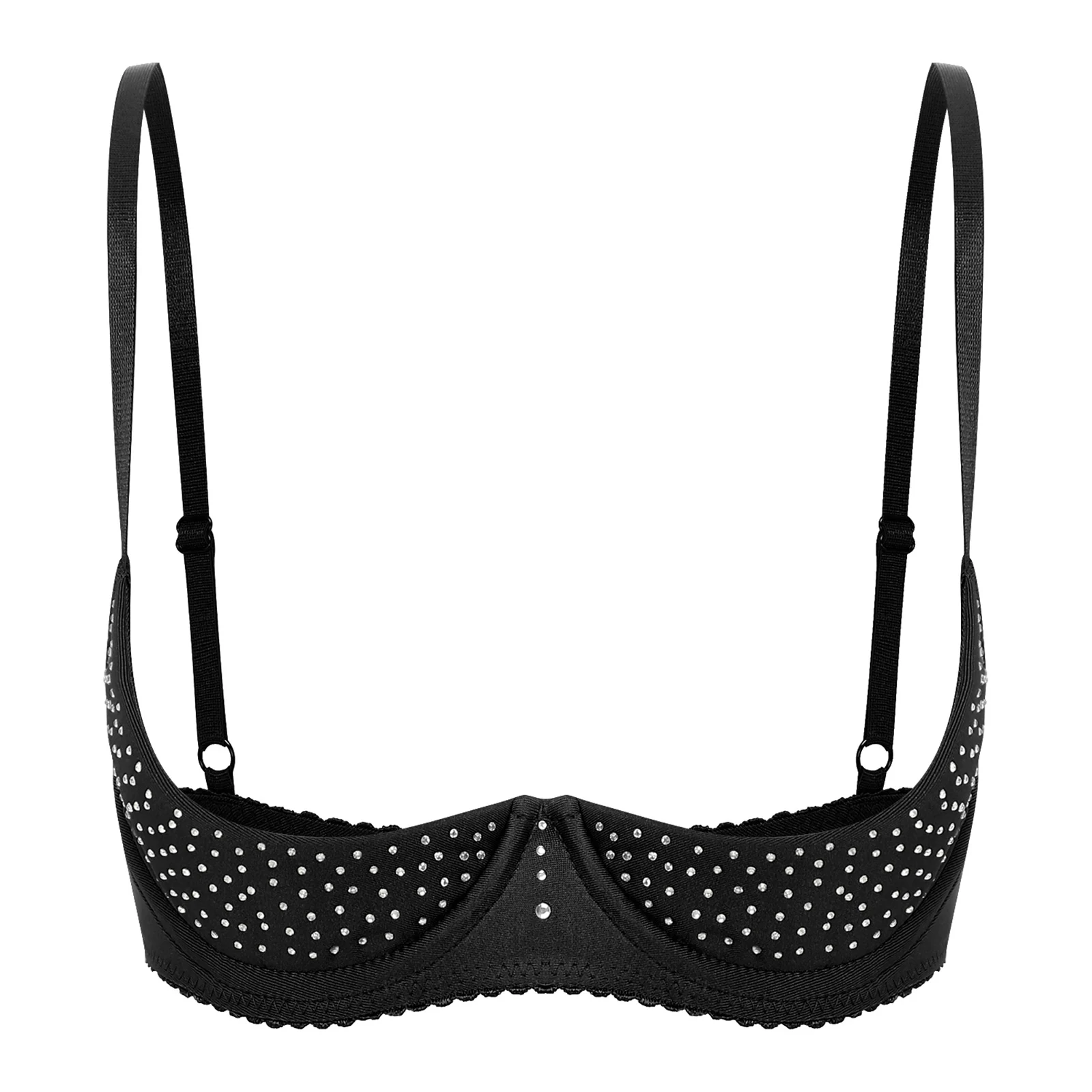 thumbnail image 1 of Sujetador push up de media copa con aros para mujer, ropa interior tipo balconette con brillantes diamantes de imitación, sujetador abierto en el pecho, lencería para dejar los pechos al descubierto, 1 of 5