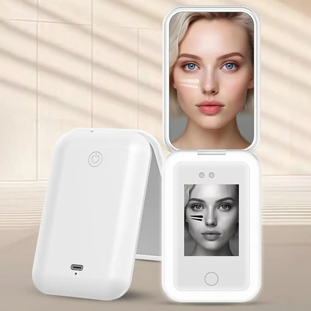 HD 카메라 리필 라이트가 장착된 UV 스마트 선스크린 테스트 미러 2X 돋보기 3단 기어 조절식 디밍 충전식