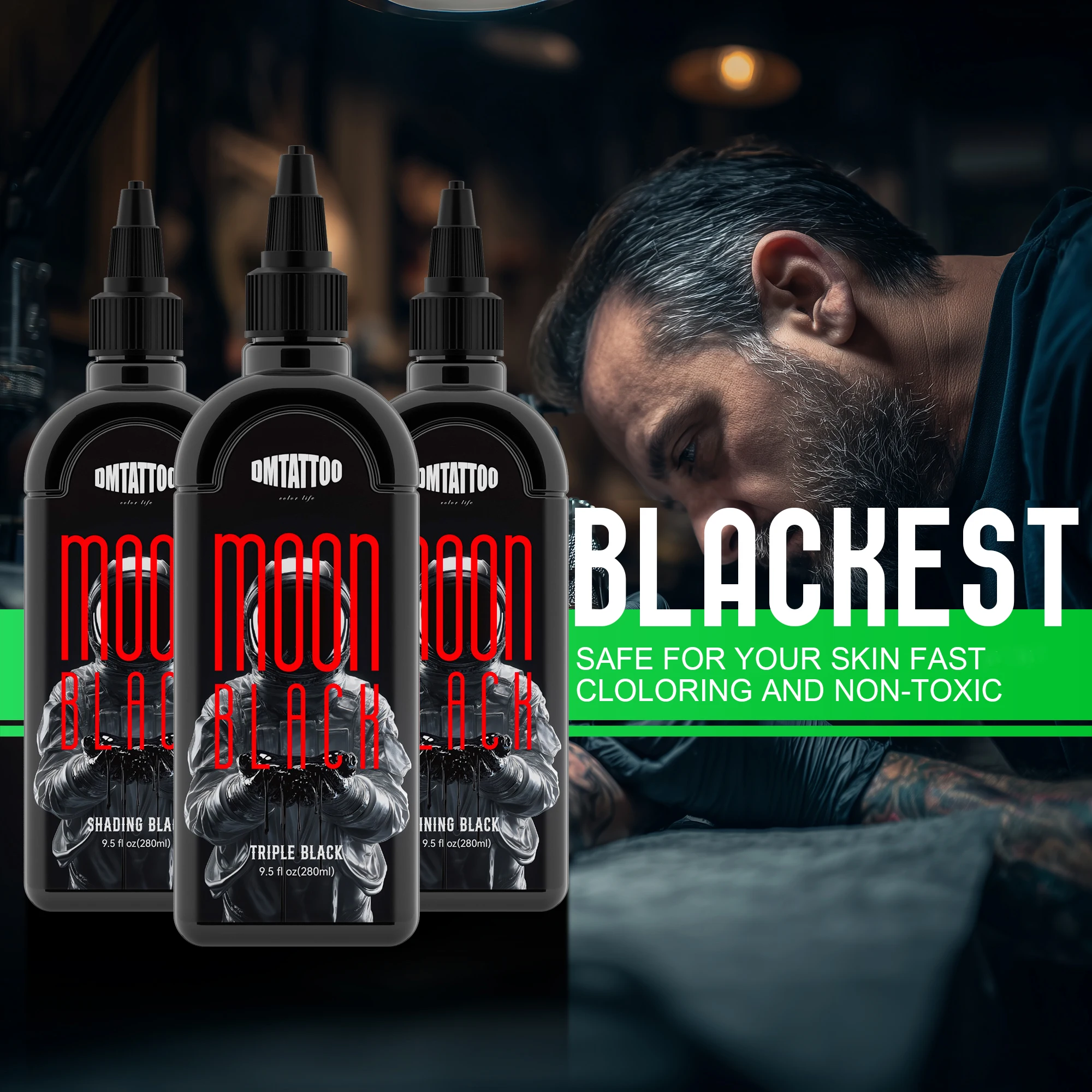 Premium Triple Black Tattoo Ink - 9.5oz (280ml) Rich Pigment