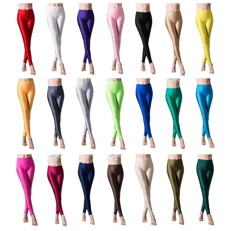 

Women High Waist Yoga Pants Glossy Sports Tights Workout Leggings Neons Leggings 2024