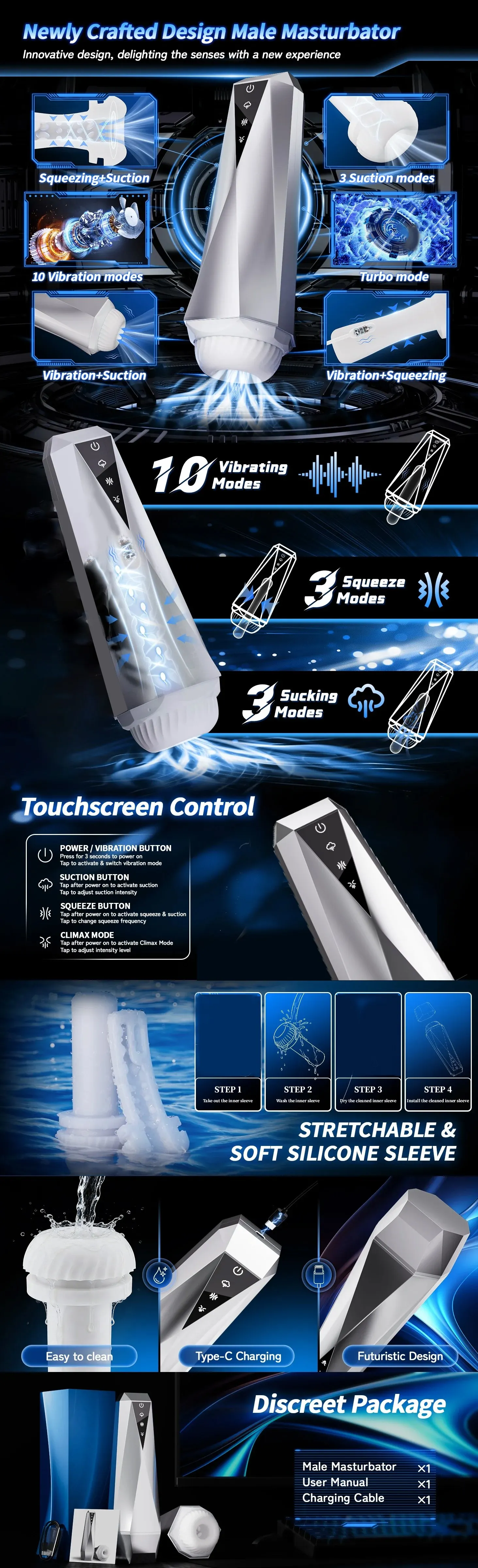 HeartCaptor Automatic Sucking Masturbator Cup Vibrating Stroker 3 Modes ABS TPE - Details 1
