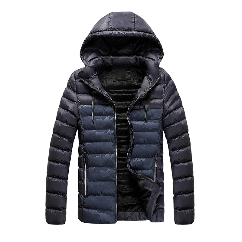 

New Men'S Hoods Thickened Warm Casual Cotton Padded Clothes Youth Fashion Color Contrast Camouflage Bread Clothes Short Coat