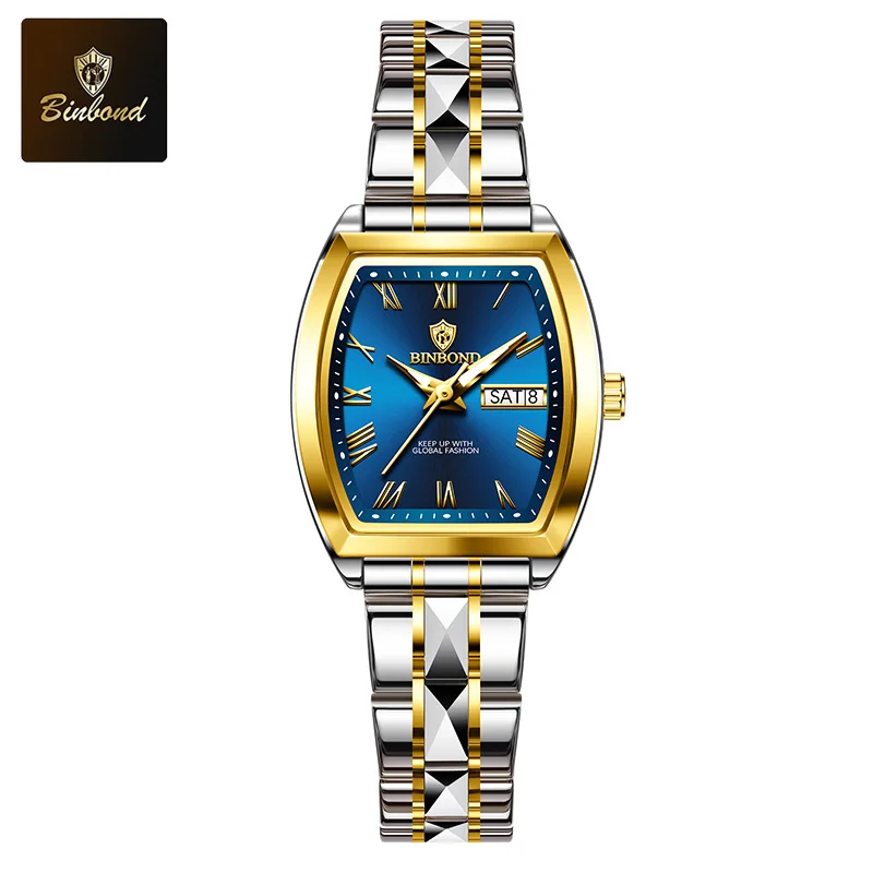 BINBOND الساعات النسائية الفاخرة الفولاذ المقاوم ل...