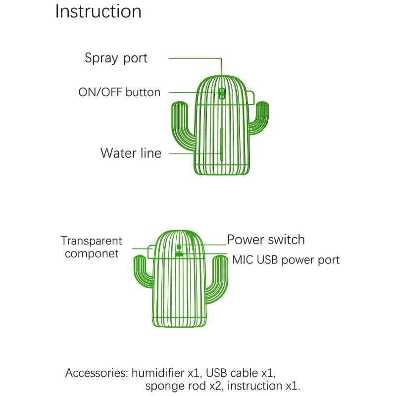 Wireless Air Humidifier 1200mAh Cactus Rechargeable Portable Aromatherapy Essential Oil Diffuser Battery Humidificador