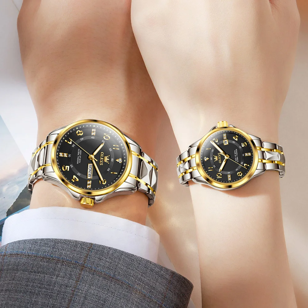 OLEVS Original Couple Watch For Women and Men Steel Strap Waterproof Lover's Watches Luxury Top Brand Quartz Wristwatch Reloj