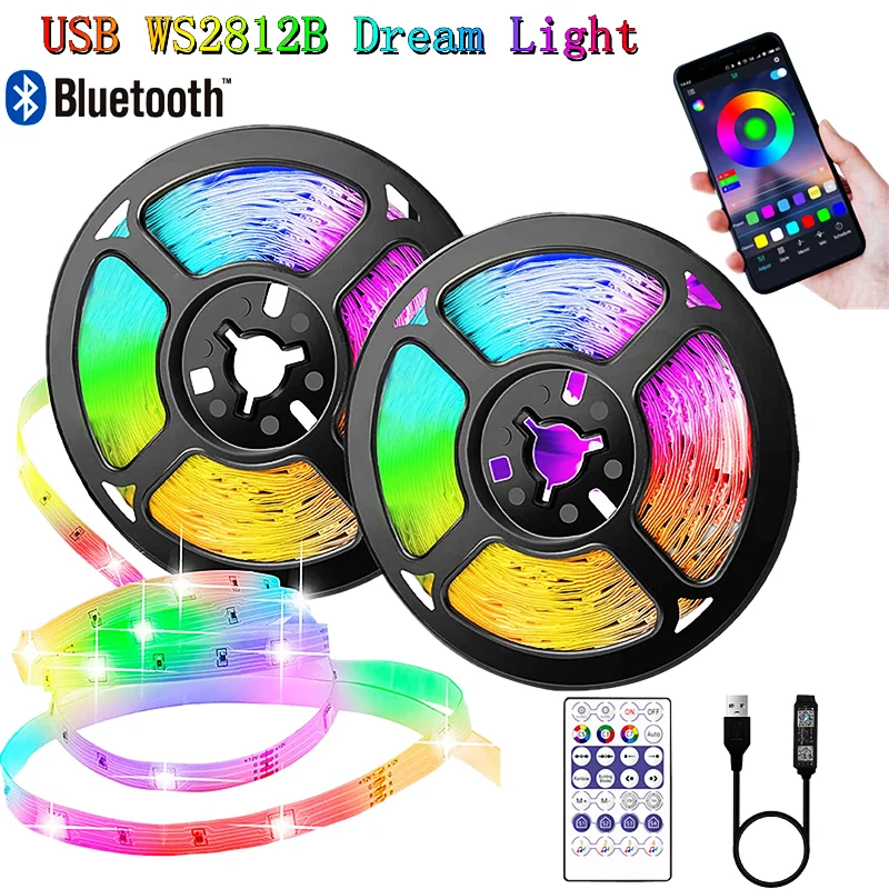 Светодиодная ленсветильник WS2812B 5 в постоянного тока USB 1-30 м RGB 5050 гирлянды гибкая
