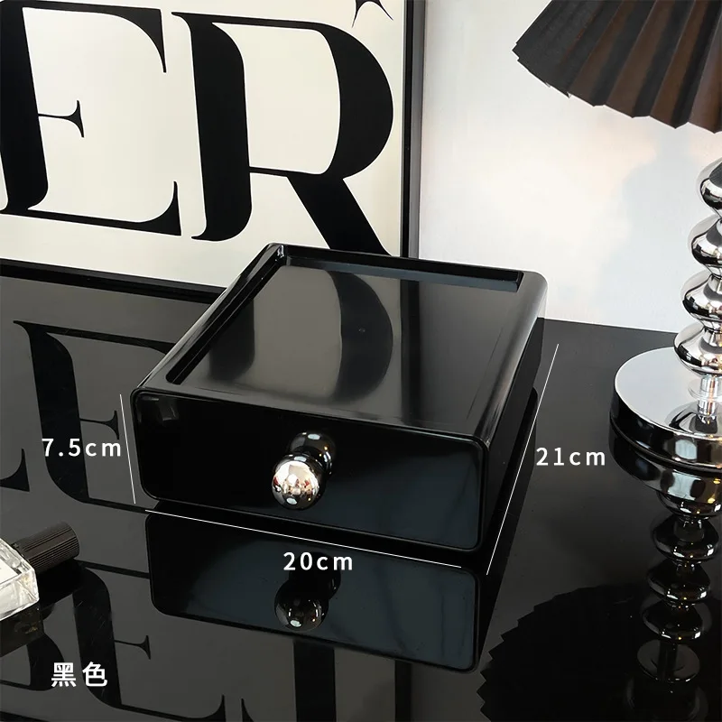 INS Black Desktop Storage Box Drawer Type Storage Organizer Box Dormitory Office Table Shelf For Stationery Sundries Jewelry