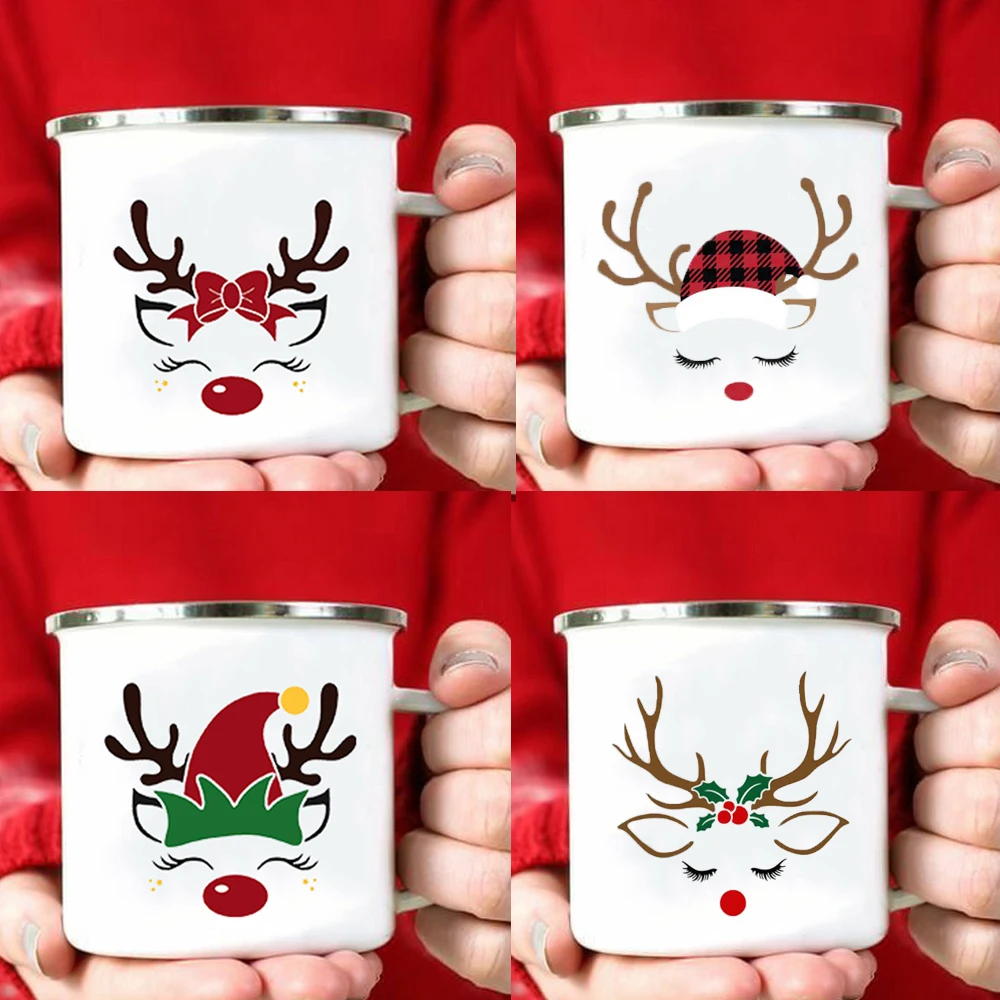 

Новые рождественские кружки с изображением оленя, чашка для питья с эмалированной ручкой, чашки для кофе и молока, домашняя кухня, посуда для напитков, креативные праздничные подарки