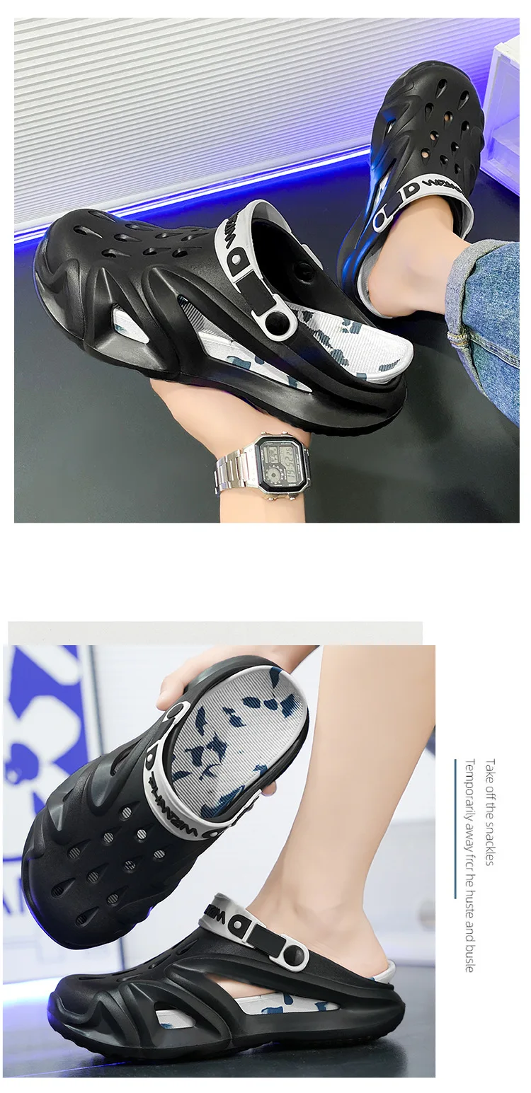 جديد 2025 قباقيب رجالية صنادل صيفية شباشب رياضية شخصية مانعة للانزلاق للشاطئ سميكة القاع نمط جديد أحذية رجالية