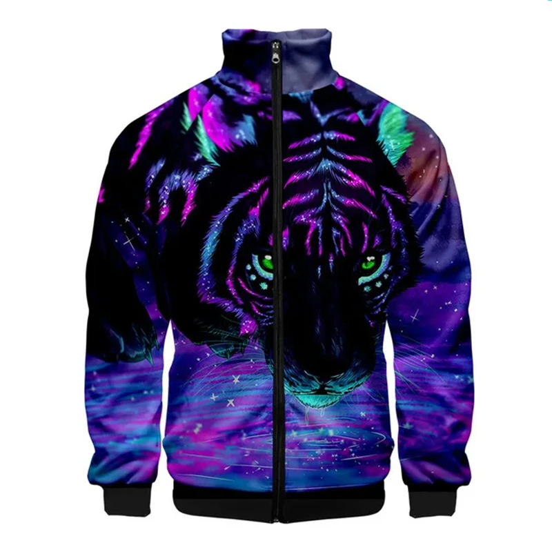 thumbnail image 1 of Chaquetas con estampado de tigre en 3D para hombre, chaqueta informal de manga larga a la moda, ropa de calle transpirable, abrigos holgados y cómodos con cremallera, 1 of 5
