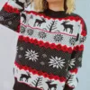 2024 Women'S Christmas Ugly Sweater Reindeer Jacquard Knit Round Neck Pullover Shirt Thick Crew Neck Pullover Thickened Knitwear 4