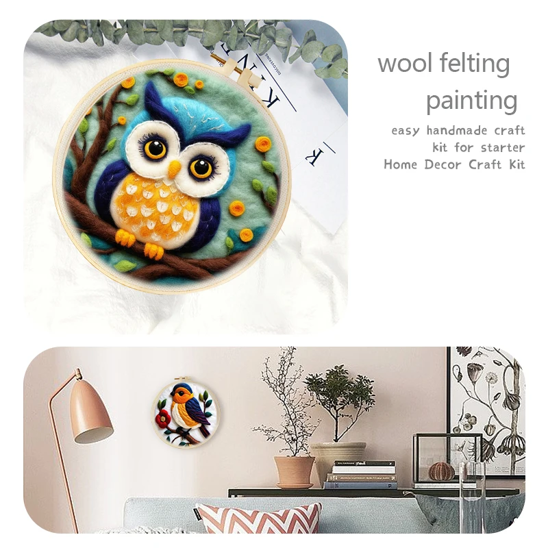 GATYZTORY Diy Wool Painting Kits With Frame Modern Creative DIY Wool Needle Felt Painting Owl Bird Picture For Home Decor needle felting painting kit