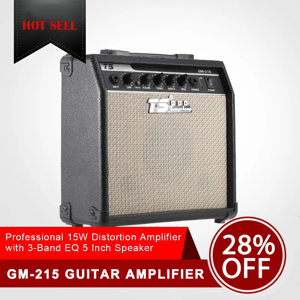 GM-215 Electric Guitar Amplifier 15W Amp Distortion with 5" Speaker 3-Band EQ to Control Treble Middle and Bass