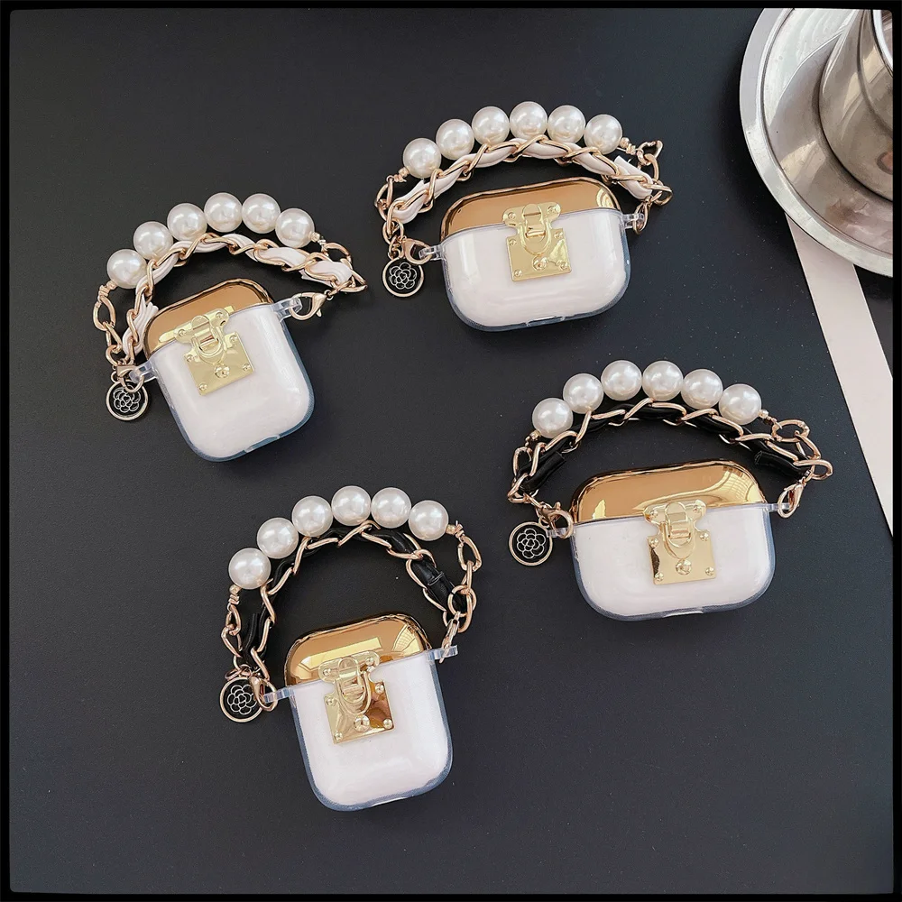 Luxury Plating Pearl Bracelet Earphone Case for Apple AirPods 1 2