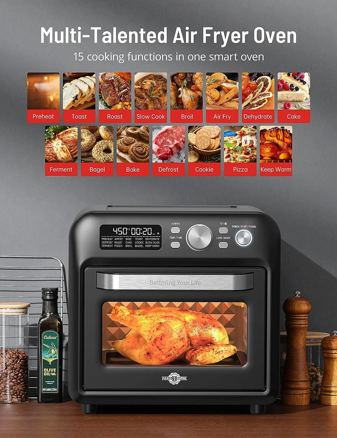 Air Fryer, Paris Rhone Compact 4 Quart Air Fryer with 100 Recipes