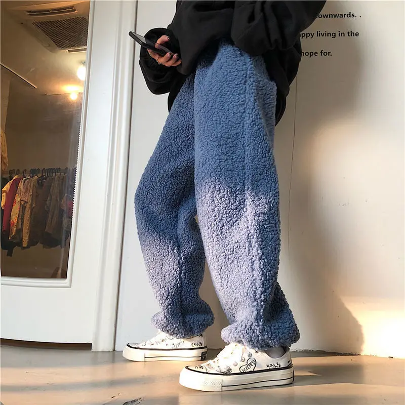 Winter Lamb Fluffy Warm Thick Sweatpants Joggers Women Harajuku Wide Leg Harem Pants Baggy Casual Straight Trousers Korean Style cow print women wide leg pants autumn winter thicken female trousers harajuku ladies long pants fashion chic woman sweatpants