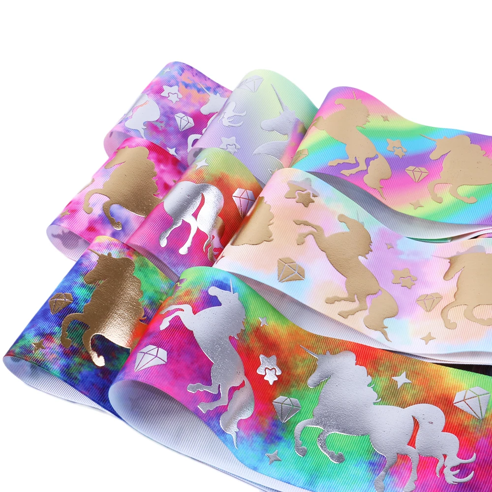 

75mm Grosgrain Ribbon Unicorn Gold Foil Printed DIY for Crafts, Hair Bows, Gift Wrapping, Wedding Party Decor 50Yards,50Yc31267