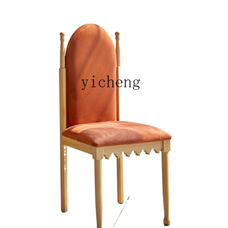 

YY Solid Wood Soft Bag Dining Chair French American Retro High Back Chair Living Room