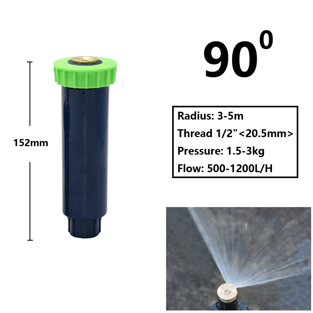 Aspersor Emergente Para Riego De Jardín – Boquilla De Cobre Ajustable 90/180/360°, Conexión 1/2", Radio 3-9 M