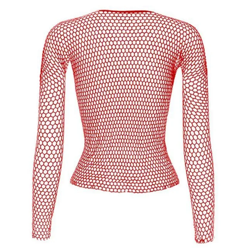 Women Fishnet Mesh Tops 6 Colors Sexy See Through T-Shirt  Skinny Goth Hollow Out Long Sleeve Shirts Crop Top Shirt Streetwear 4