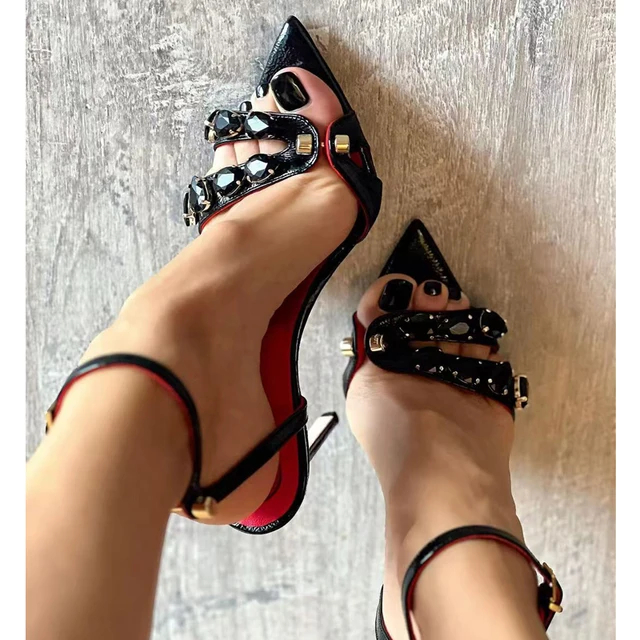 Eilyken Summer Sexy Open Toe Rivet CRYSTAL Women Sandals Design Buckle Strap Stripper Thin Heels Shoes Zapatos Mujer 2