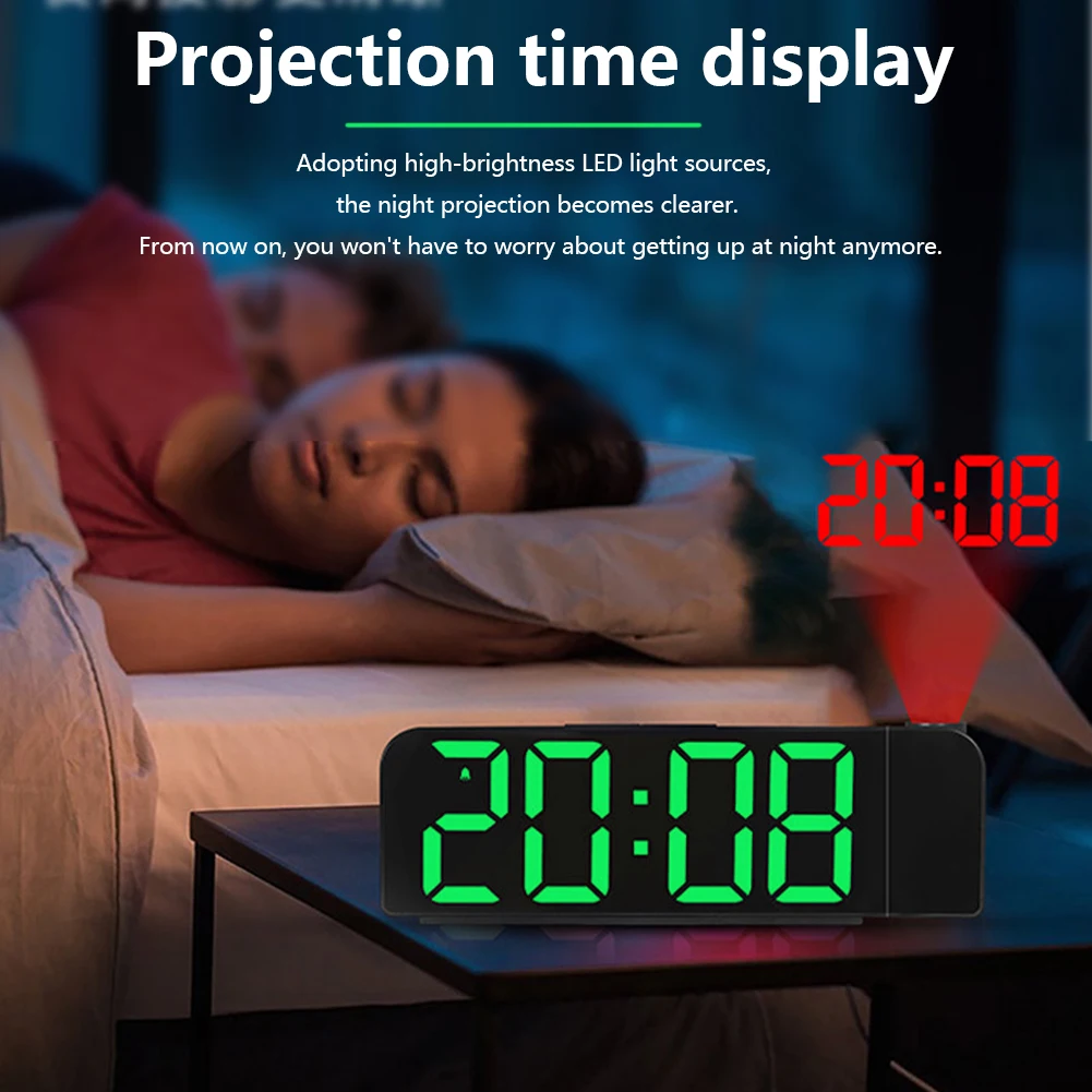 Projection Alarm Clock LED Digital Alarm Clock Temperature/Date Display Desk Alarm Clock Adjustable Brightness for Home Office