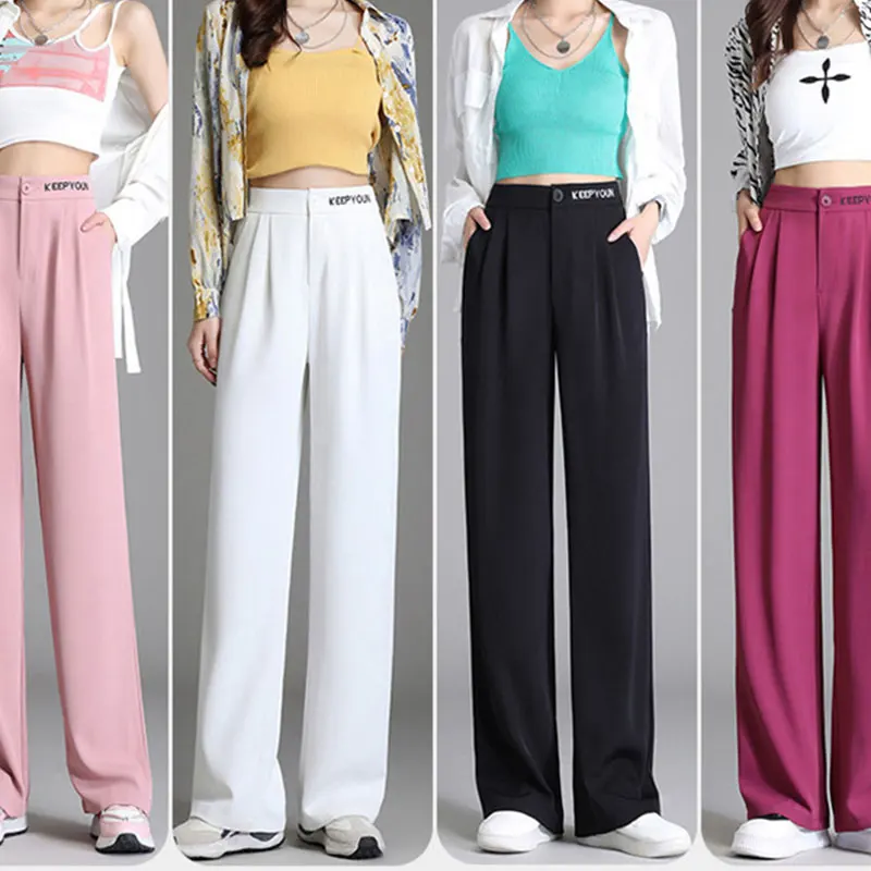 Elegant Fashion Harajuku Slim Fit Female Clothes Loose All Match Sport Casual Pants Solid Pockets High Waist Thin Style Pants