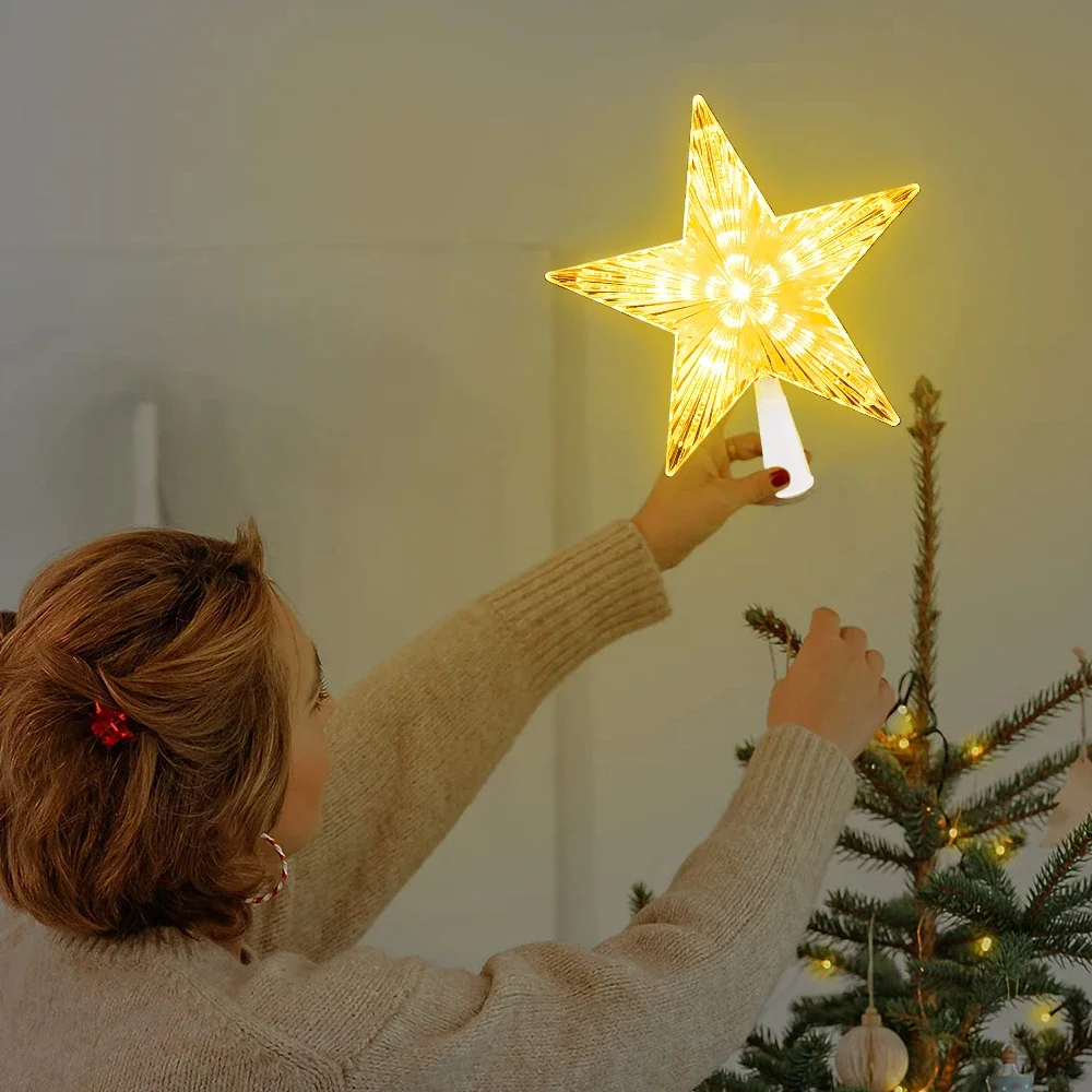 Christmas Tree Top Star LED Glowing Light Five-pointed Star Ornament 17x18cm