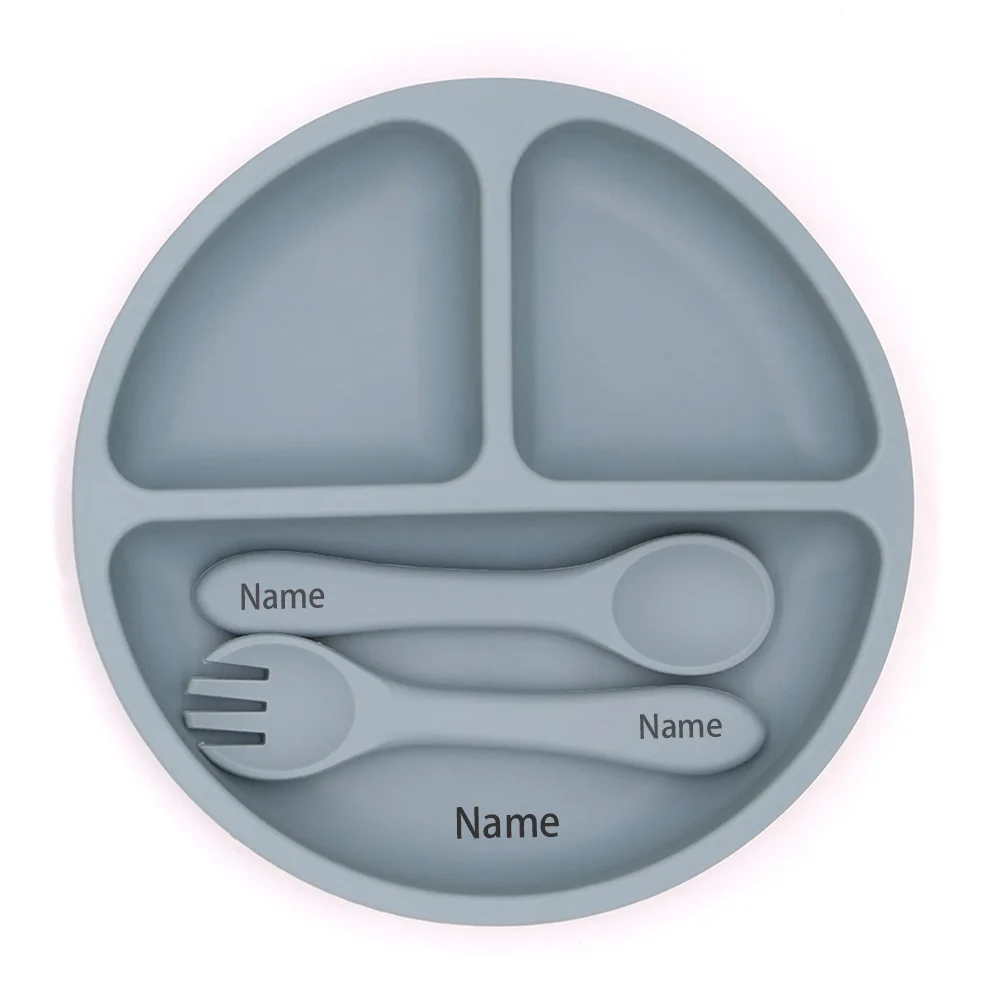 3PCS Children's Tableware Set with Free Name Printing Personalized Silicone Tableware Unique Gift for Boys And Girls