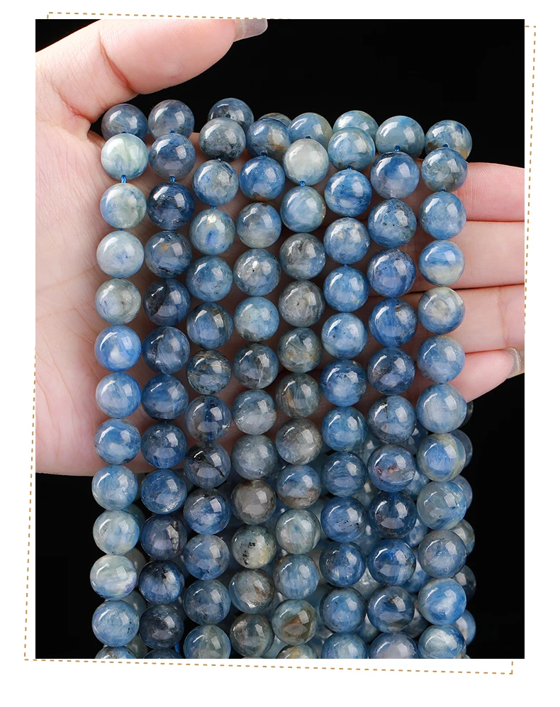 1A Naturstein Kyanit Perle Runde Lose Spacer Edelstein Perle für Schmuck Machen DIY Armband Halskette Zubehör Großhandel – Detail 6