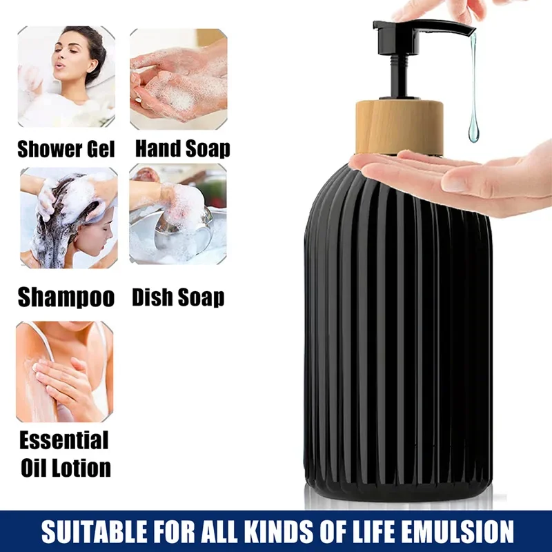 500ml Strip Soap Dispenser Bamboo Pump Refillable Shampoo Liquid Conditioner Bottle Home Bathroom Accessories
