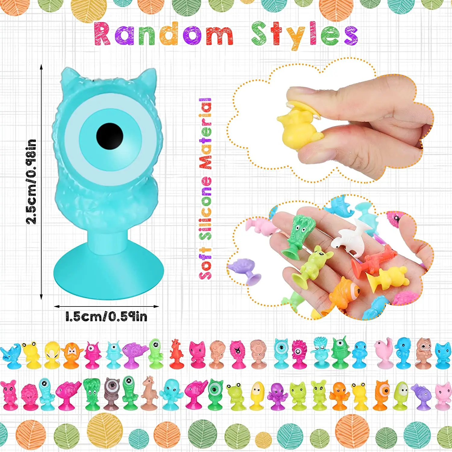 10/20/50pcs/lot Mini Sucker Dolls Marine Land Strange Animal Cupule Suckers kids Action Toy Capsule Model Suction Cup Puppets 2