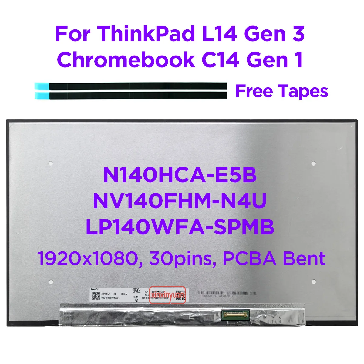 

14.0 IPS Laptop LCD Screen N140HCA-E5B Fit NV140FHM-N4U LP140WFA-SPMB for ThinkPad L14 Gen 3 C14 Gen 1 Chromebook Display 30pins