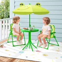Kids Picnic Table & Chair Set with 2 Folding Chairs & Height Adjustable Umbrella 2
