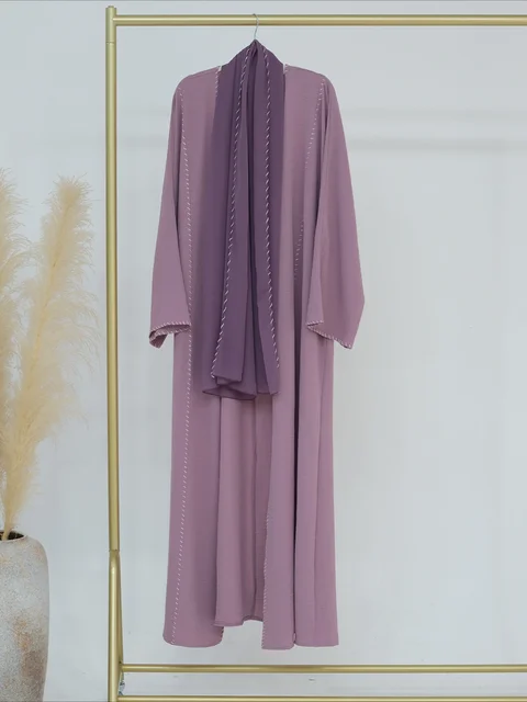 Abaya avec écharpe pour femmes musulmanes, ensemble 2 pièces, cardigan long, robe longue décontractée, caftan, fête du Ramadan, caftan modeste